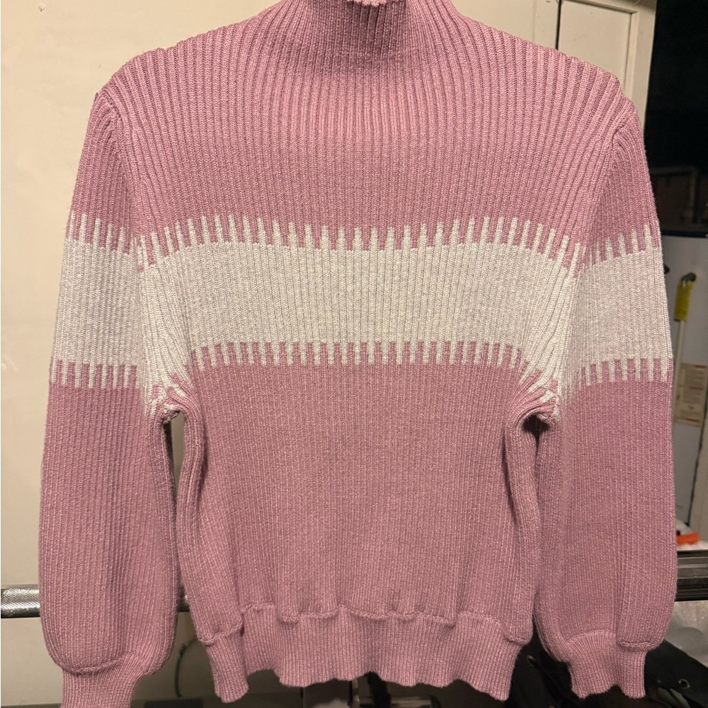 Listicle Pink and White Cowl Neck Sweater